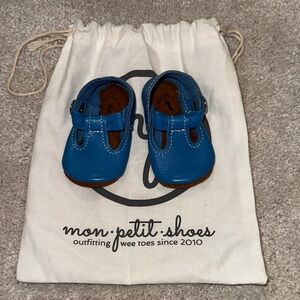Mon Petit Shoes Ocean Blue Soft Sole T-strap Shoes